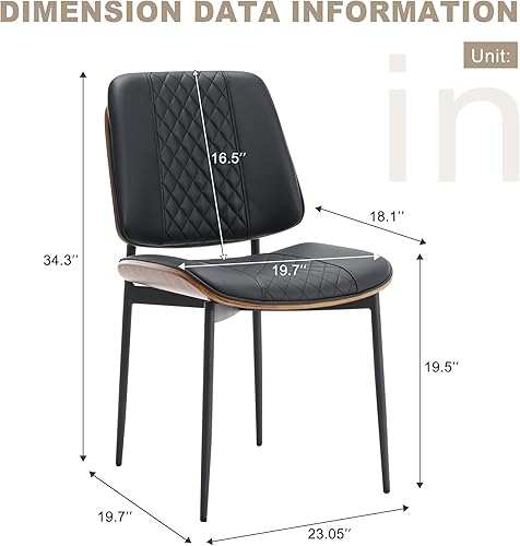 Miniatura 2 de BV - Juego de 2 sillas de comedor, sillas de cocina sin brazos de piel sintética en estilo moderno de nogal, silla auxiliar de madera curvada de