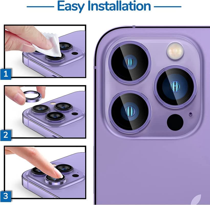 Image of Tempered Glass For iPhone 14 / For iPhone 14 Plus Camera Lens Screen Protector 9H Hardness HD Full Coverage Camera Metal Ring Protecter-(2 Pack, Purple)