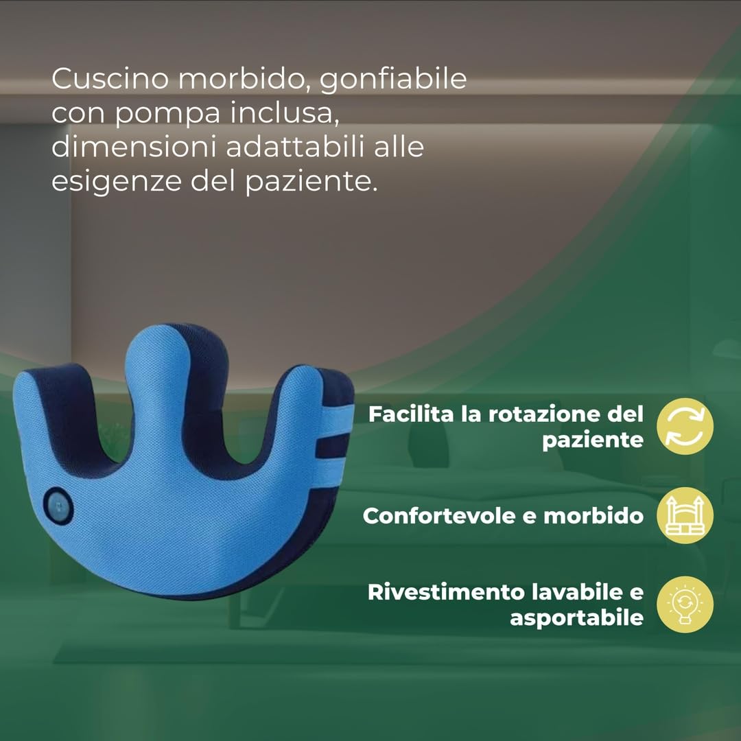 Cuscino Girapaziente Gonfiabile con Maniglie, Dispositivo per Movimentazione Pazienti - Dimensioni 49 x 40 x 15 cm