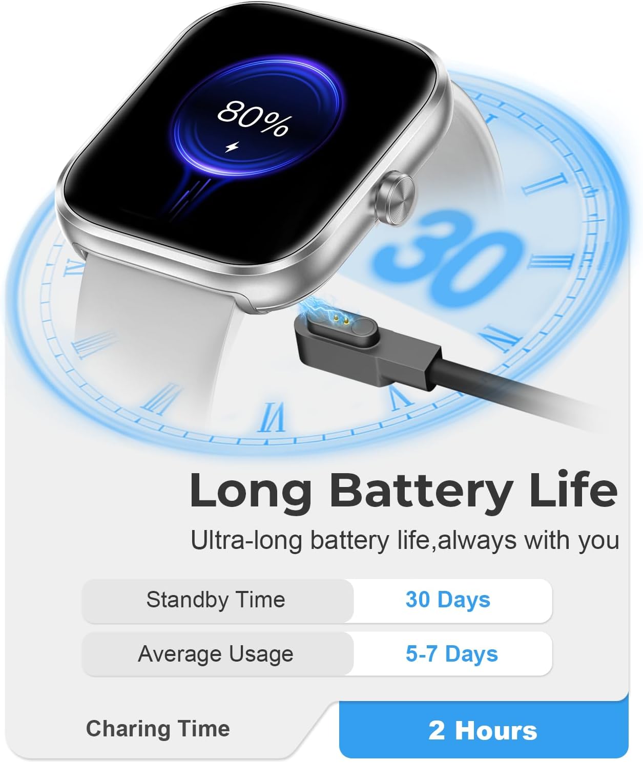 Smart Watch for Men Women, 1.83" HD Touchscreen Fitness Watch with Bluetooth Call & Message Notifications, 110+ Sport Modes, 24/7 Heart Rate/Sleep Monitor, IP68 Waterproof Fitness Tracker, Silver Gray - Image 7