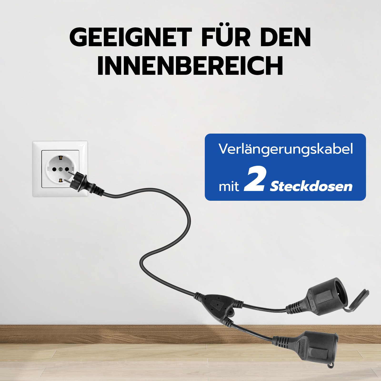 Cavo di prolunga con prese Schuko 20 m, 16 A, 250 V, per esterni, IP44, impermeabile, doppio connettore esterno per giardino, ufficio e casa
