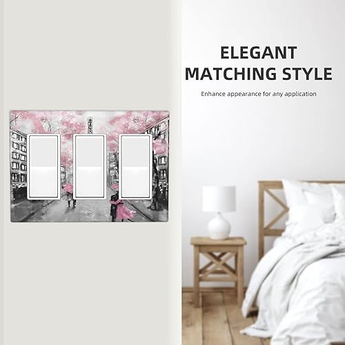 Miniatura 7 de París Street Torre Eiffel rosa floral triple interruptor de luz interruptor de luz decorativa placa de pared 3 segmentos Decora cubiertas de toma de
