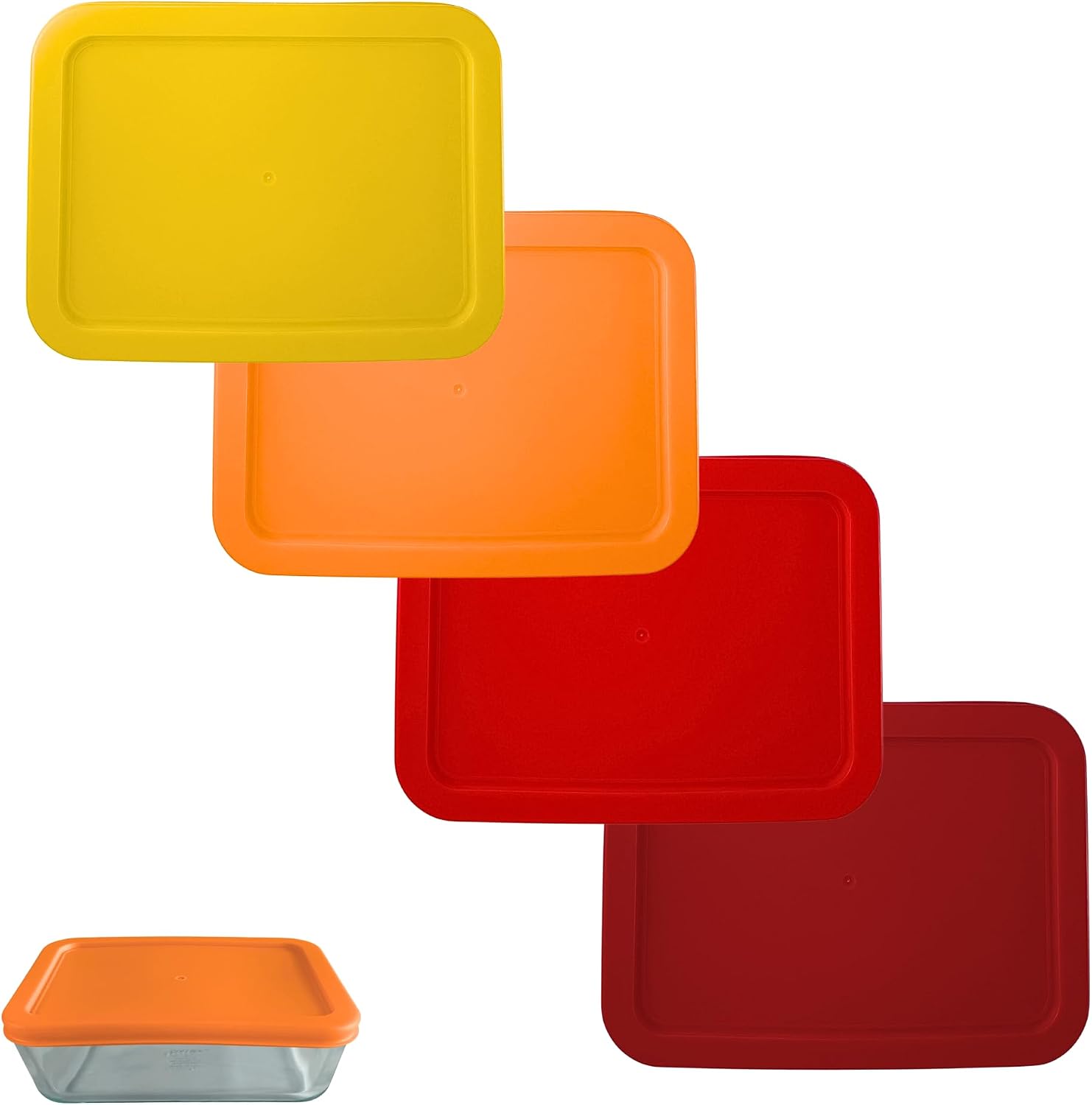 3 Cup/750 mL Red Replacement Lids/Covers for Pyrex 7210-PC, 3 Cup/24oz Anchor Hocking & Klare Ware Storage Bowls *Lids Only* - *Glass Container Not Included* (4 Pack, Yellow, Orange, Red, Cranberry)