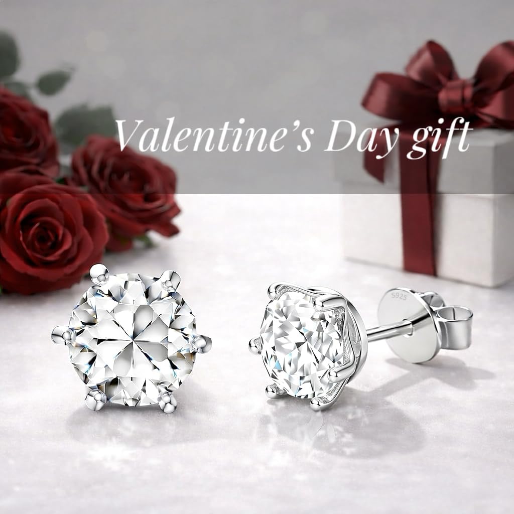 Moissanite Stud Earrings for Women, 18K White Gold Plated S925 Sterling Silver Hypoallergenic Diamond Earring, Lab Grown Diamond Earrings - Image 9