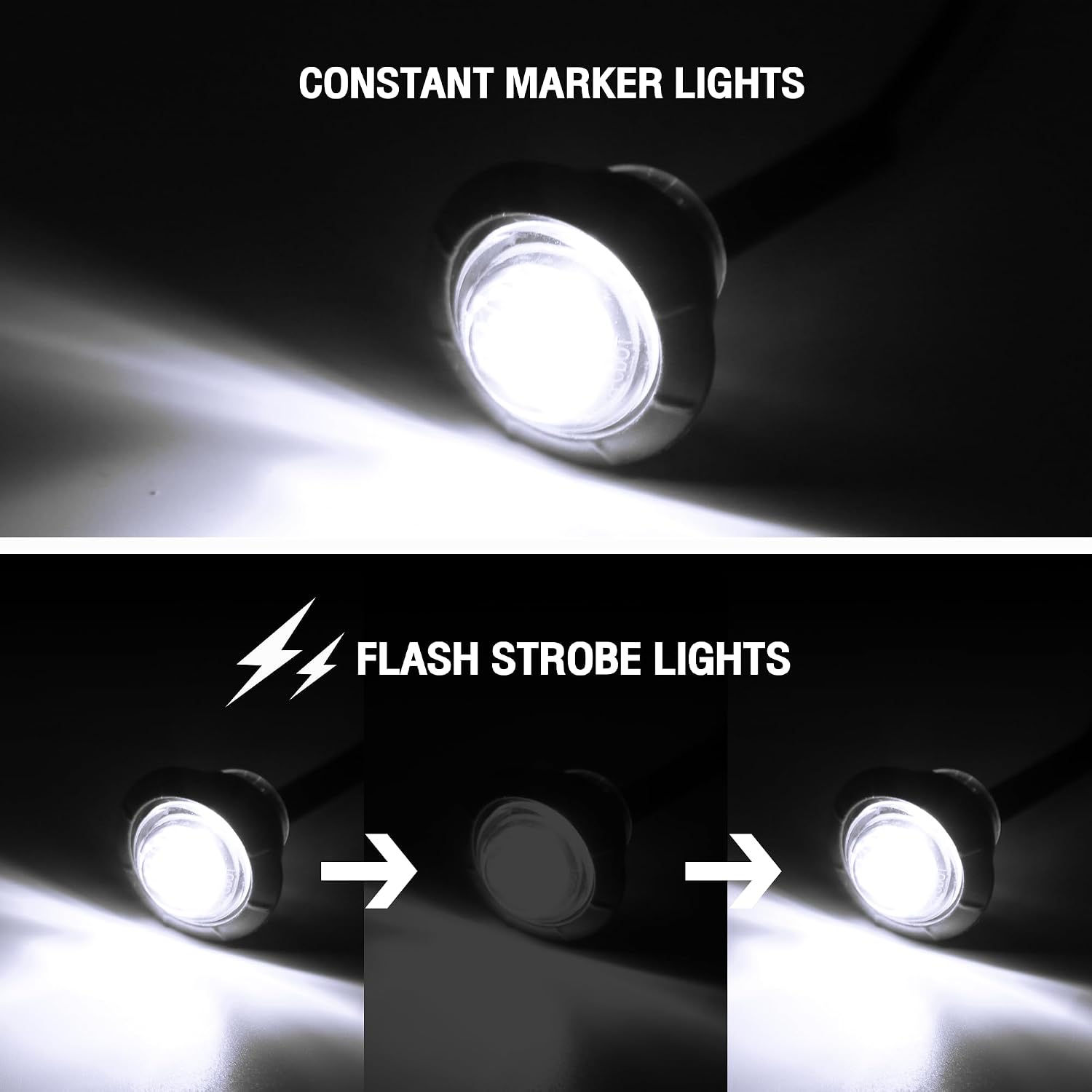 MADCATZ 20 Pcs Strobe & Marker Lights 3/4 Inch White LED Mini Round Bullet Light, Dual Function Steady & Flash 12V DC Flush Mount with Grommet for Picup, Truck, Trailer, RV, ATV, Van