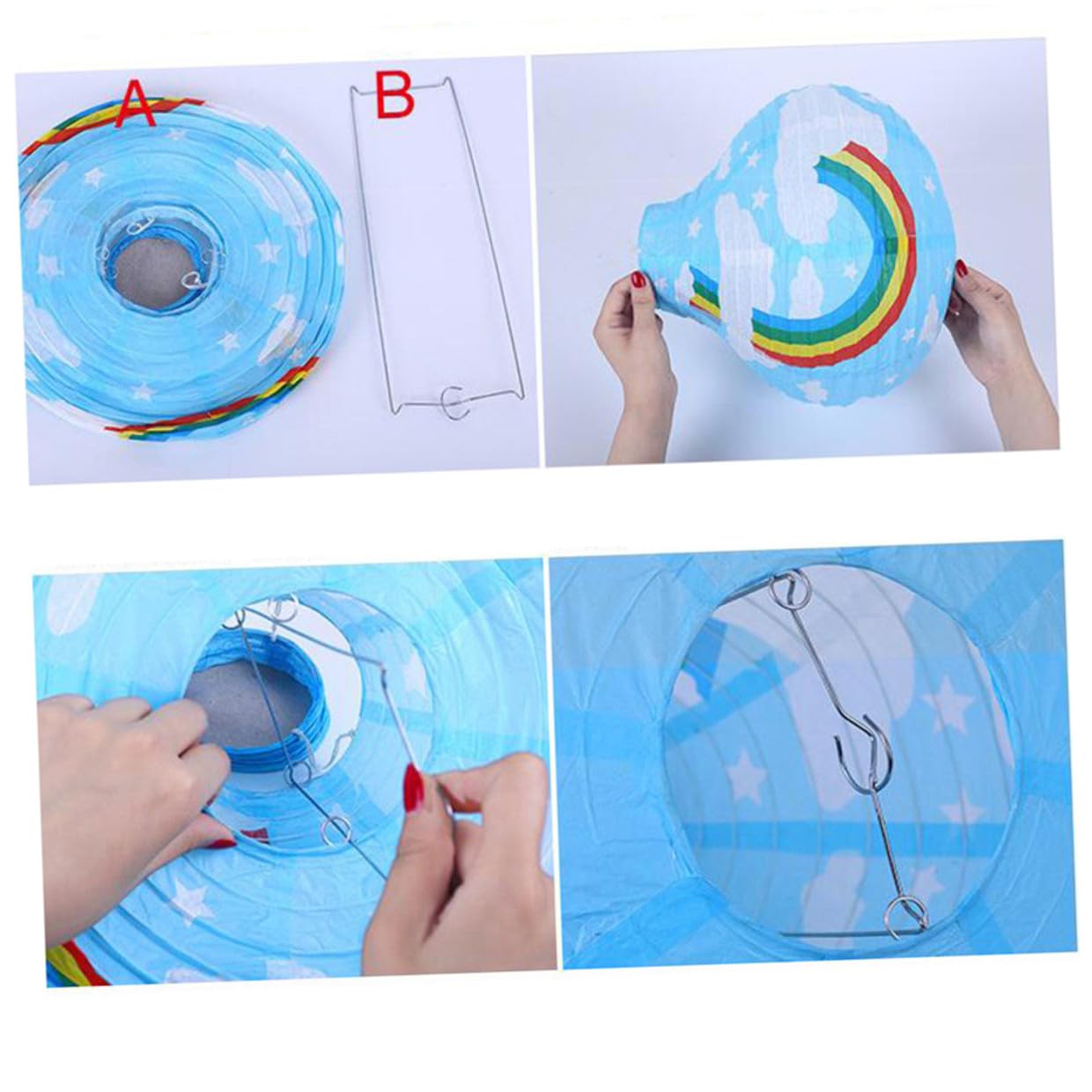WOONEKY 5 pezzi Lanterne di Carta Pieghevoli Colorate da Appendere per Feste Matrimonio Compleanni Decorazioni Romantiche e Allegre 30cm 1*Giallo Bianco a Righe + 1*Blu Scuro Bianco a