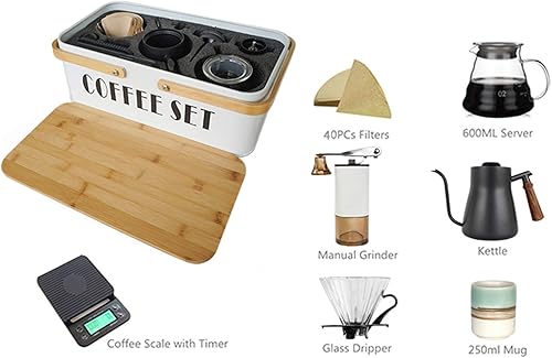 Miniatura 4 de Juego de cafetera para verter sobre cafetera, escala, servidor, taza de goteo, molinillo de frijoles, taza de cerámica, todo en 1, gran caja de