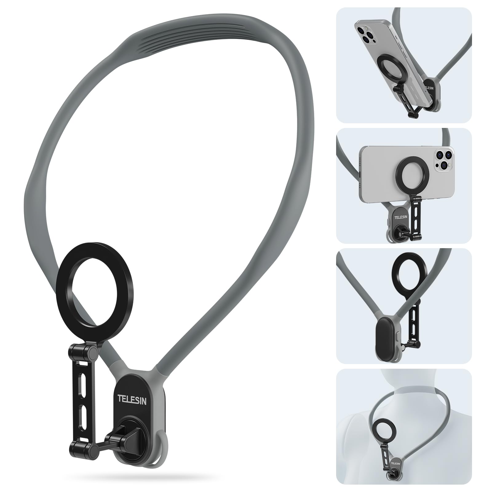TELESIN° Verbessert Max Magnetische Nackenhalterung für Handys, POV/Vlog Hals-Telefonhalterung w Anti-Vibrations-Brustgurt Selfie-Halterung, Hand Free Phone Neck Holder Stand für iPhone Android Phones