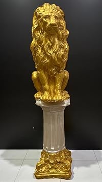 Decorative 53cm Oversized Pearl and Gold Set Gold Lion and Column House Balcony Garden Bohemian Figurine Sculpture
