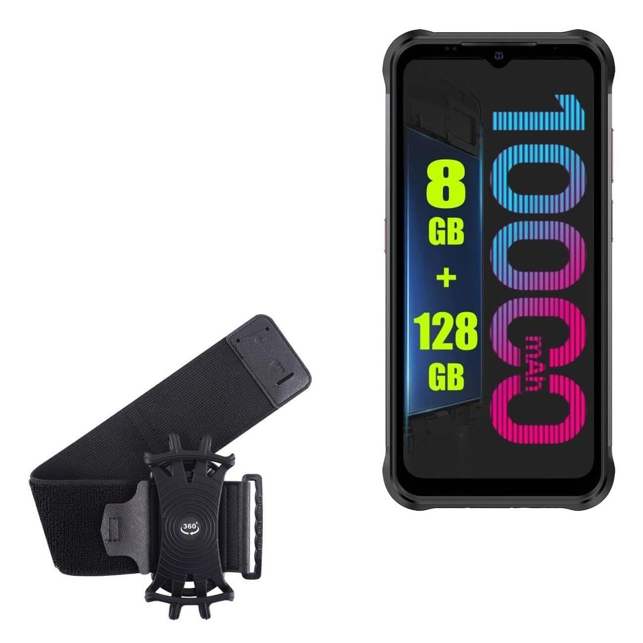 BoxWave Holster Compatible with Ulefone Power Armor 14 Pro - ActiveStretch Sport Armband, Adjustable Armband for Workout and Running - Jet Black