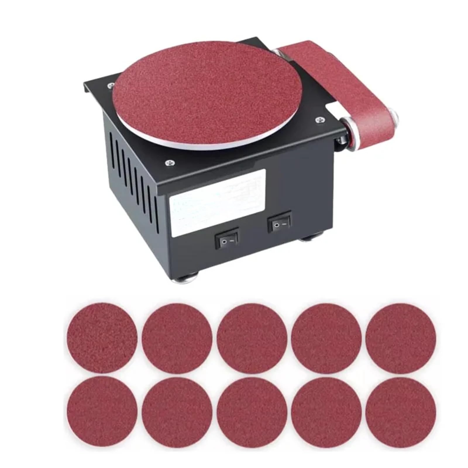 Lijadora Banda, 350W Lijadora DiscoBanda Lijadora Disco Mesa Diámetro Lijado 150mm Papel Lija 10 Discos 10 Bandas Lijado 2 Rollos 6 Bandas Lija Adecuada Para Lijar Metal Y Madera