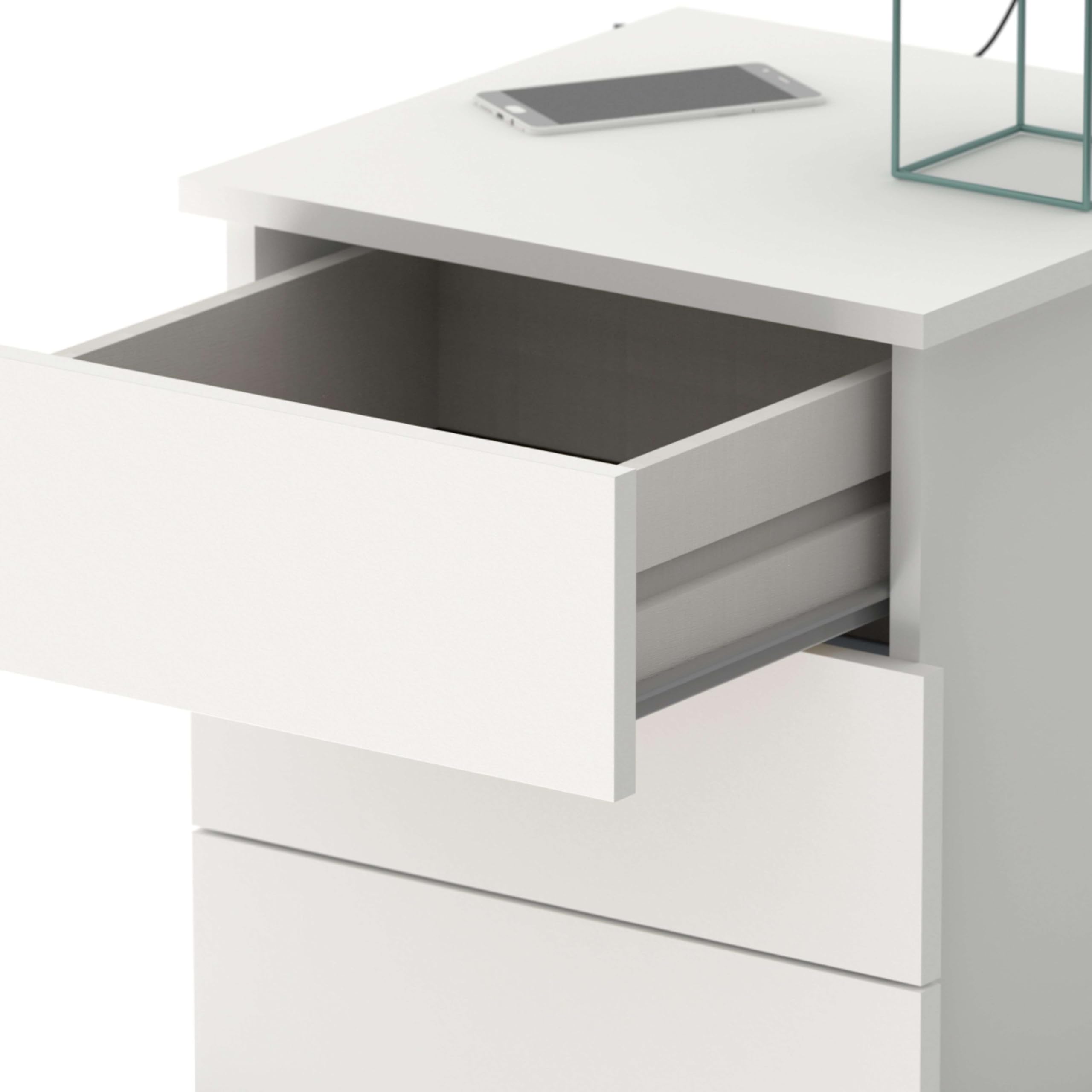 Muebles Pitarch | Comodino 3 Cassetti con Guide Metalliche, Bianco, 48,5x41x40 cm (altezza x larghezza x profondità), Piccola Cassettiera, Moderna, Modello Dana