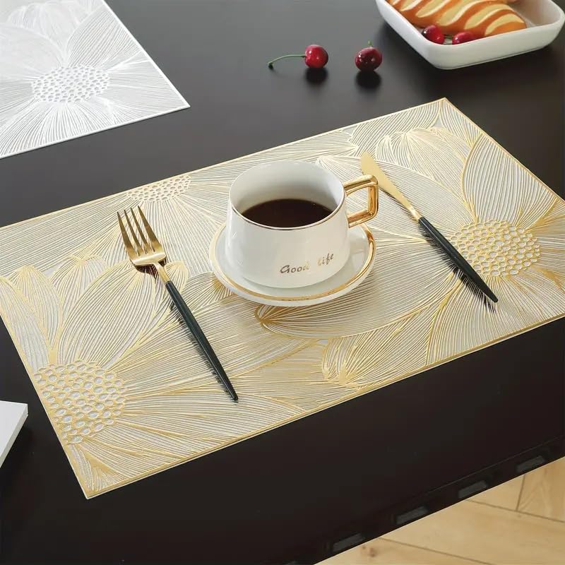 Dakshya Industries PVC Waterproof Rectangular Table Placemats – Set of 2, Heat Resistant, Easy to Clean, Non-Slip Dining Mats for Home, Kitchen, Restaurants (Pack of 2) |Gold-picture-32