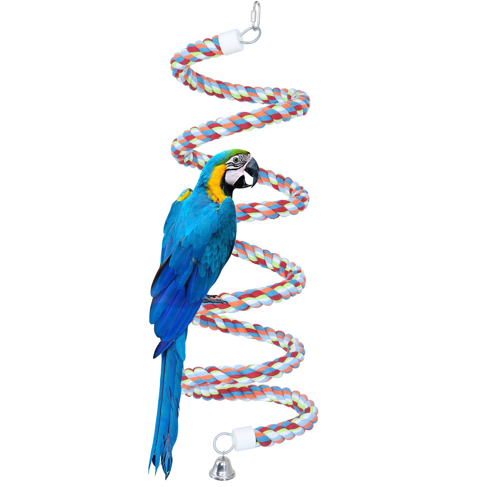 Kintor Bird Rope Bungee Perch,Cotton Chew Toy Swing for Medium Large Parrot | Flexible Cotton Climbing Spiral for Large Parrots,Colorful Cage Chewing Exercise Toy Bell For Cockatoo,African Greys Macaws