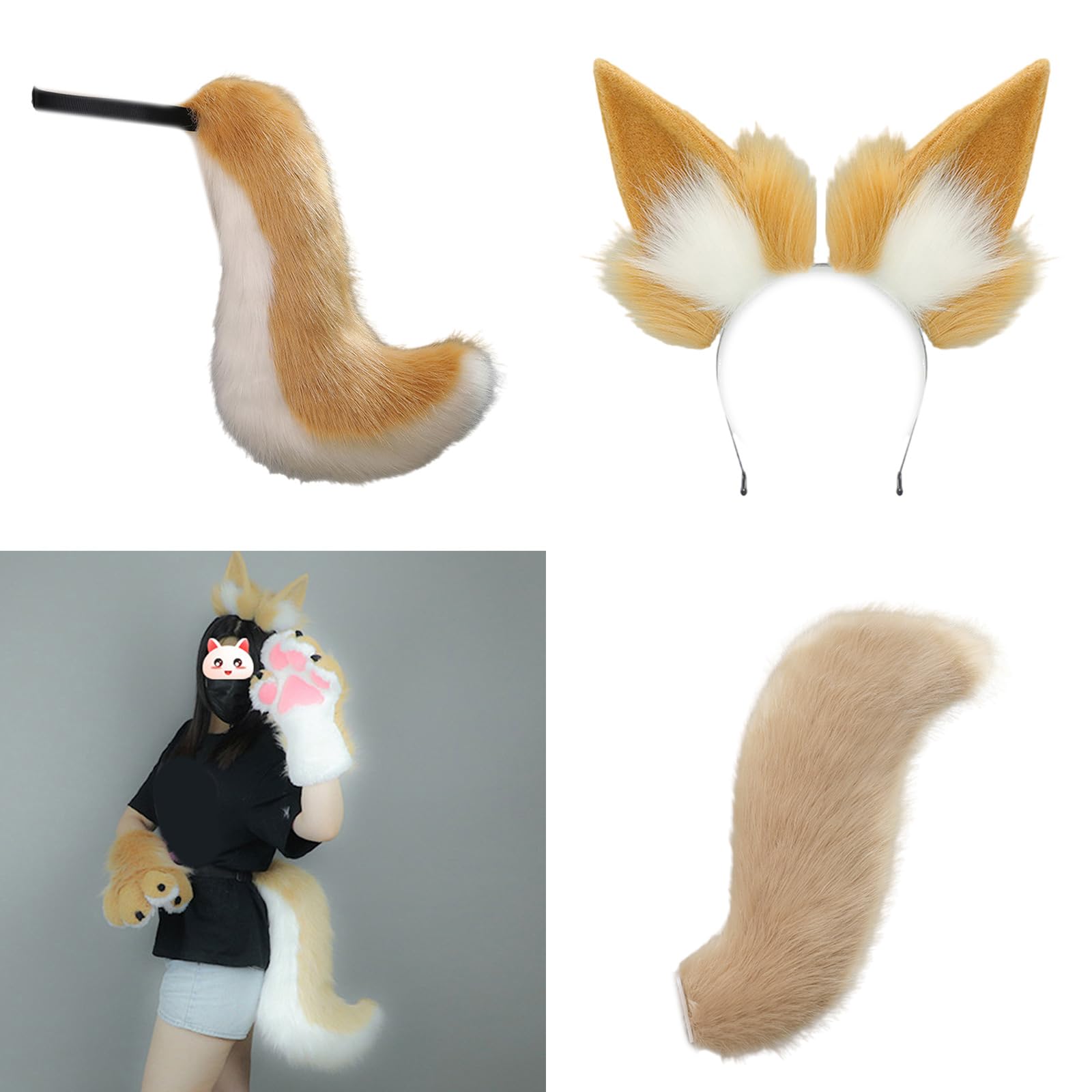 Pelo sintético con orejas de gato, diadema para cosplay, para cosplay, Halloween, sesiones de fotos, cosplay, cola de gato