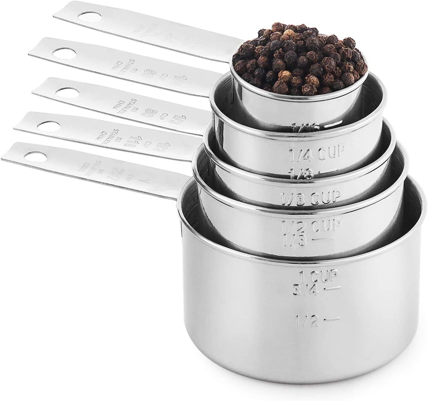 5 Piece Measuring Cups Set, 304 Stainless Steel Measuring Cup, Liquid & Dry Measuring Cups, Kitchen Cooking and Baking Metal Accessories and Tools