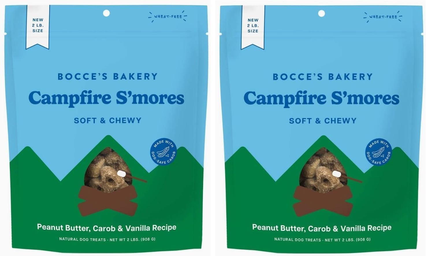 (Pack of 2) Becccac's Campfire S'Mores Natural Treats for Dogs, 32 Ounce(2 Lbs) - Made with Real Ingredients, Baked in The USA, All-Natural Soft & Chewy Cookies.
