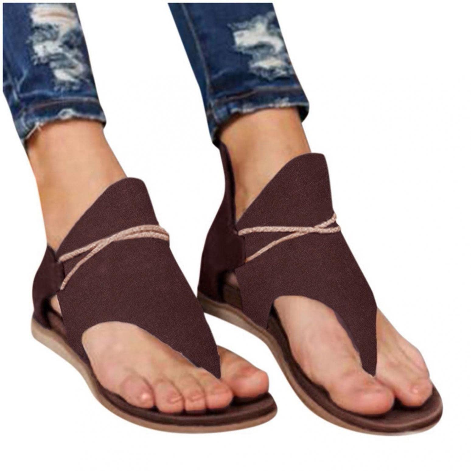 Hbeylia Sandals for Women Fashion Roman Open Toe Low Wedge Floral Sandals with Back Zipper Summer Beach Dressy