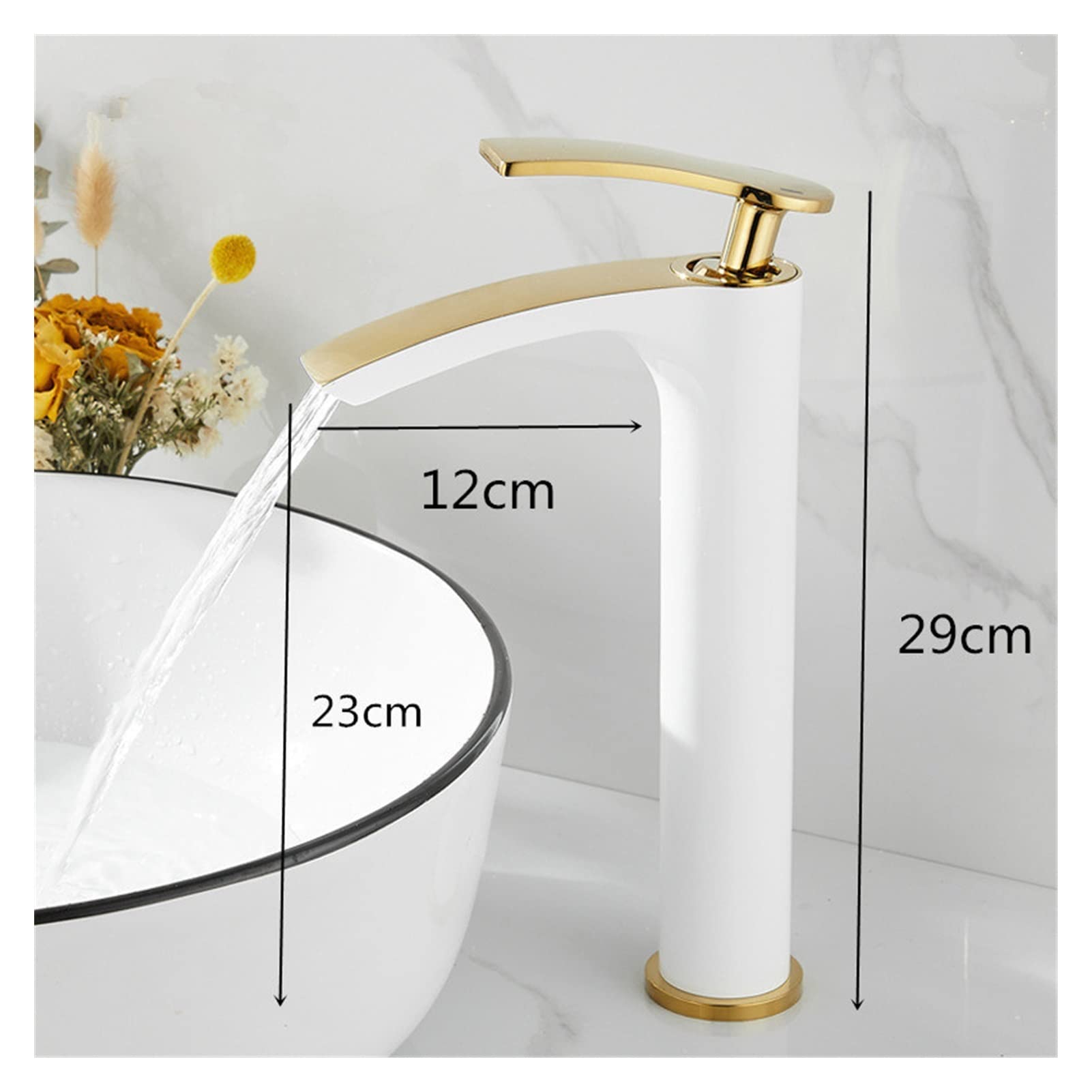 Grifos mezcladores para Lavabo Grifo de baño latón Dorado y Negro Mezclador Agua fría Caliente Cocina Blanco montado en la encimera (Ciruela) diseño Elegante baños Modernos.
