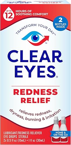 Clear Eyes Gotas para los ojos para aliviar el enrojecimiento, 0.5 onzas, paquete doble