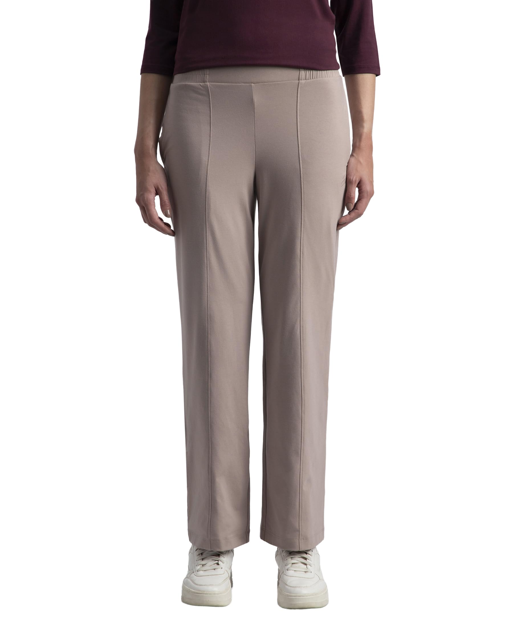 A173 Women Super Combed Cotton Rich Relaxed Fit Wide Leg Pants with Side Pockets-image-44