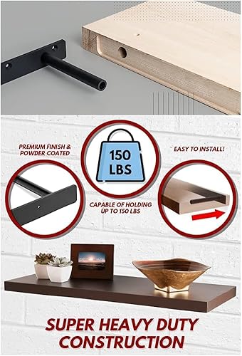 Miniatura 8 de Soporte flotante de montaje en pared ciega resistente de 34 pulgadas, par de soportes de estante oculto con capacidad de peso de 150 libras,