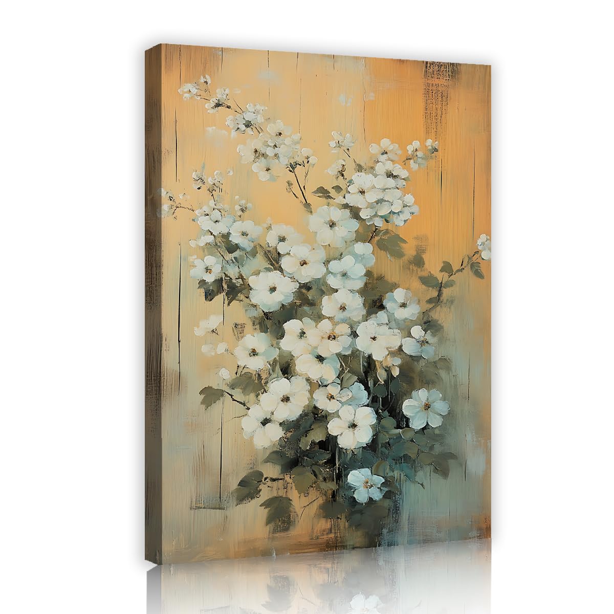 CHERHERART Poster Artwork Vintage White Blossom Canvas Wall Art French Country Rustic Canvas Picture Prints Decor for Living Room Hallway Home 25x40cm Innerframe
