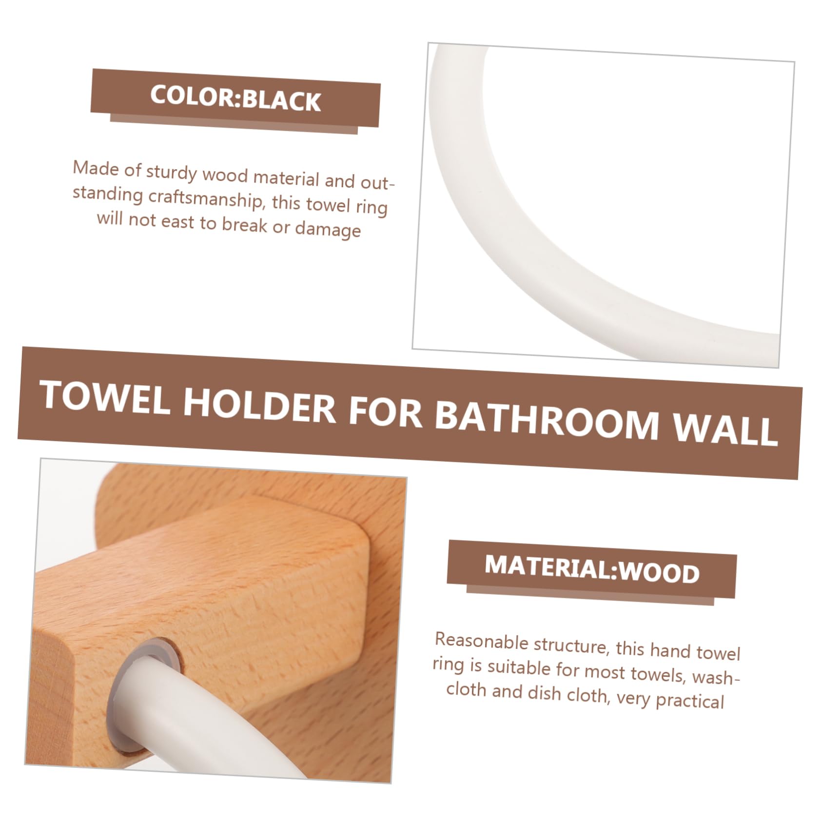 Porta Asciugamani in Legno Beige da Parete Anello Bagno | Struttura Semplice, Stile Classico, Pratico per Asciugamani e Panni, Finitura Chiara