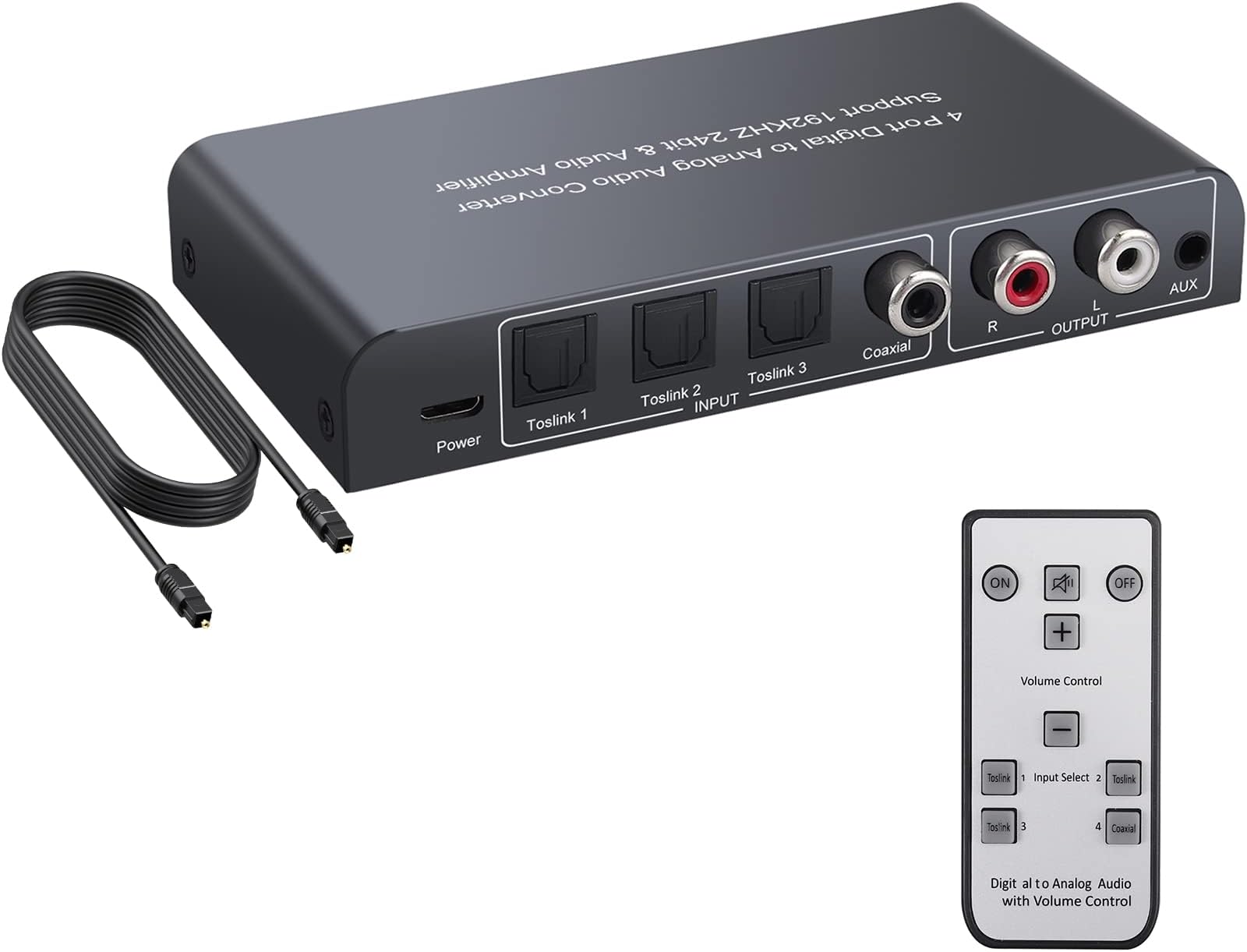 PROZOR DAC Converter 192kHz Digital to Analog Audio Converter 3 Optical SPDIF Toslink + 1 Coaxial Switch to Analog Stereo L/R RCA 3.5mm Audio Adapter IR Remote Control