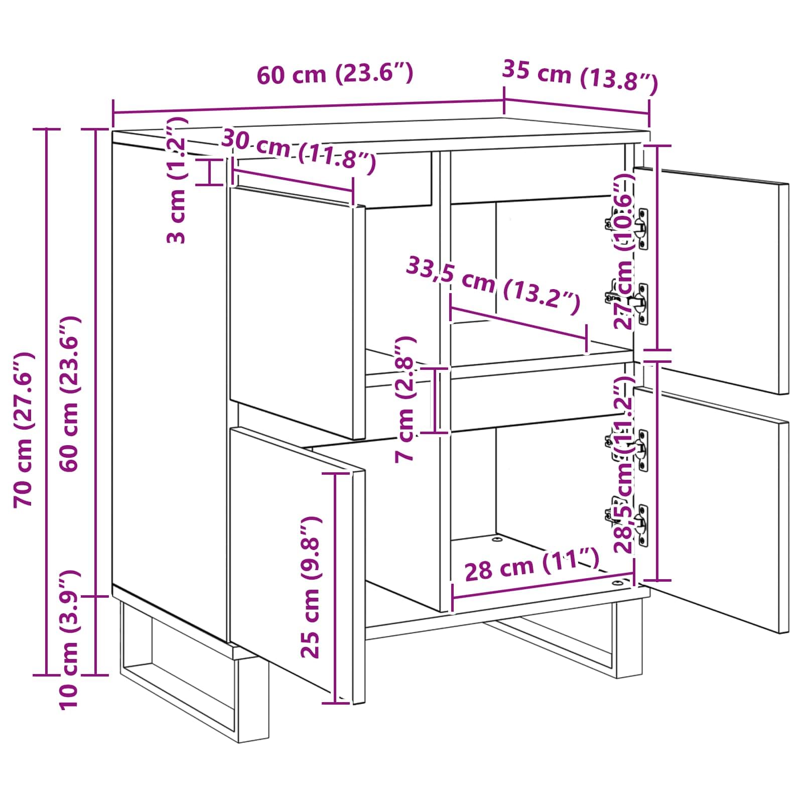 vidaXL Bufet Dąb rzemieślniczy 60 x 35 x 70 cm, Przestronny schowek, elegancka prostokątna witryna, nowoczesne meble, funkcjonalna szafka do organizacji w domu