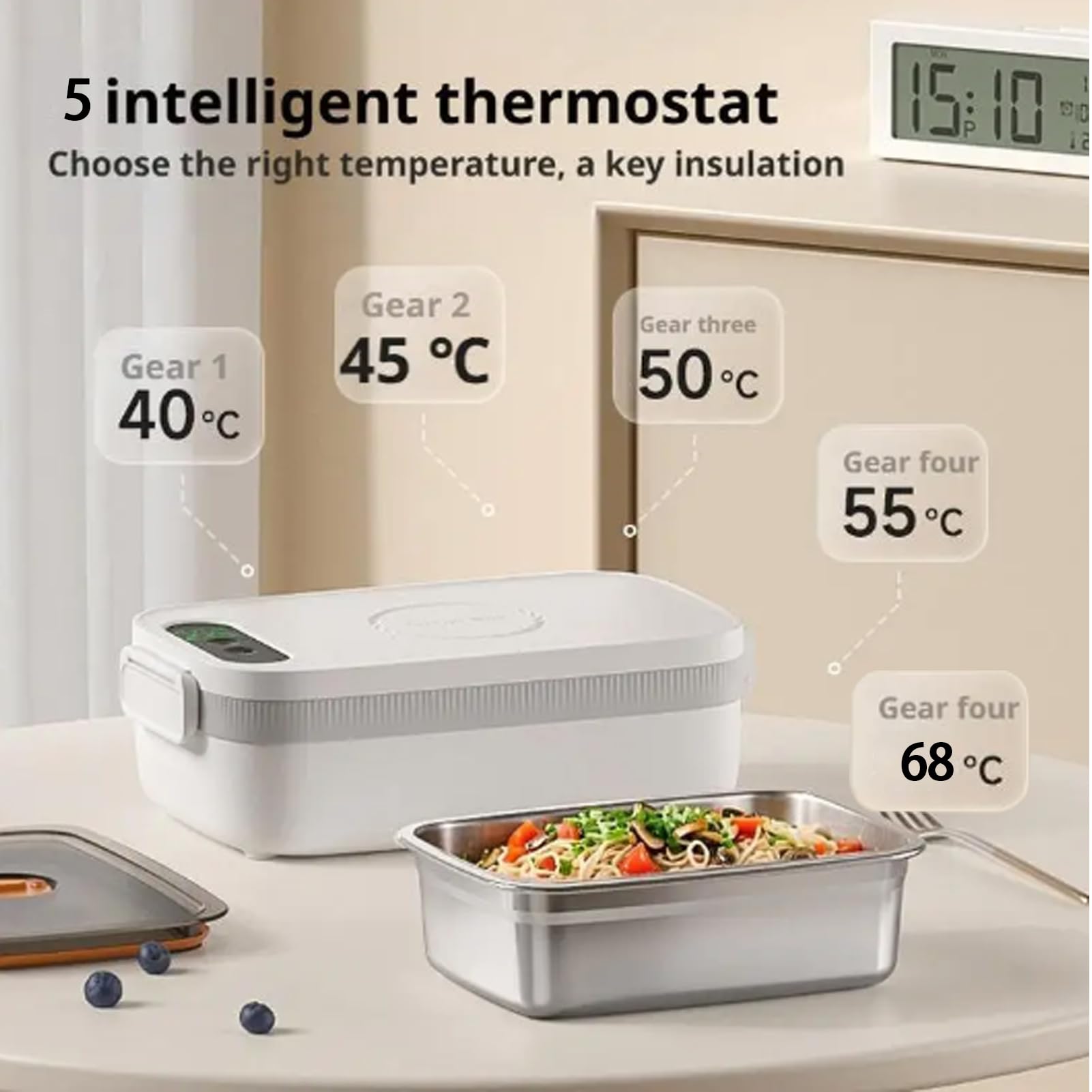 Calentador De Comida Portátil USB, Fiambrera Electrica Inalambrica Con Recipiente De Acero Inoxidable De 1l Fiambrera Calentable Para Hombre Para Coche Camión Trabajo