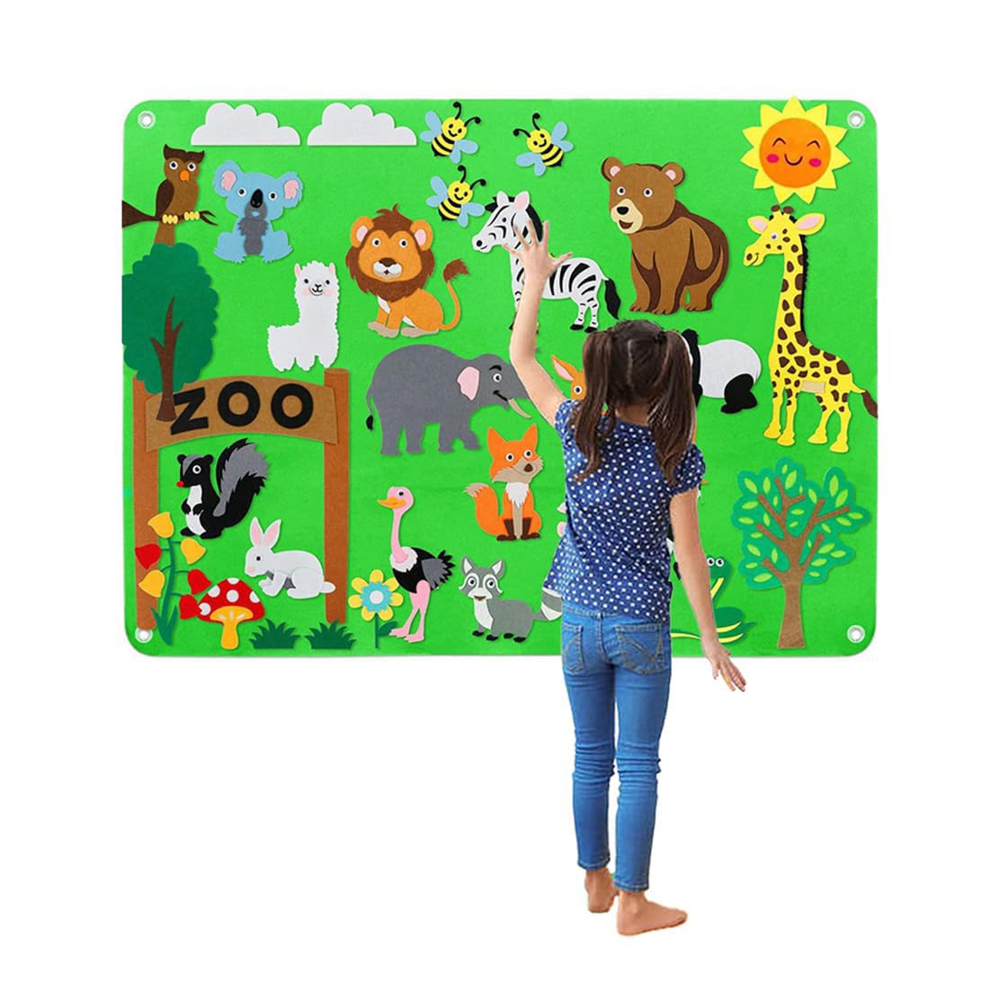 Tableau D'histoire en Feutre, Animaux De La Ferme, Tableau D'histoire en Feutre Flou, Jouets en Flanelle Réutilisables pour l'espace/la Voiture,Tableaux en Feutre pour Les Murs (Animal)