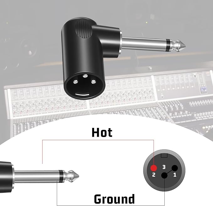 Adaptador Angulado Macho a TS 1/4", Pack de 2, XLR 90° Macho a 1/4" Hembra miniatura 2