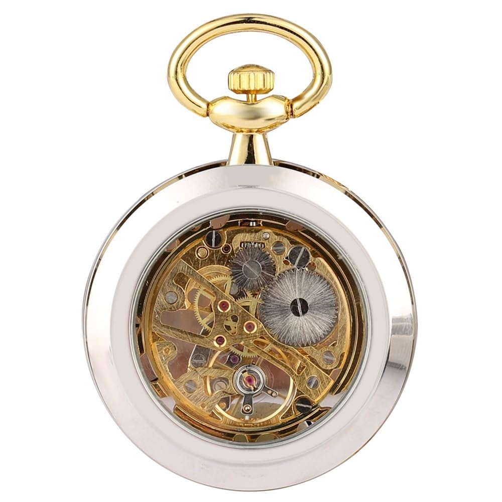 Reloj de Bolsillo mecánico Cuerda Manual, Hueco, Transparente, Plateado y Dorado, Estilo Vintage, con diseño Cara Abierta, Steampunk Retro