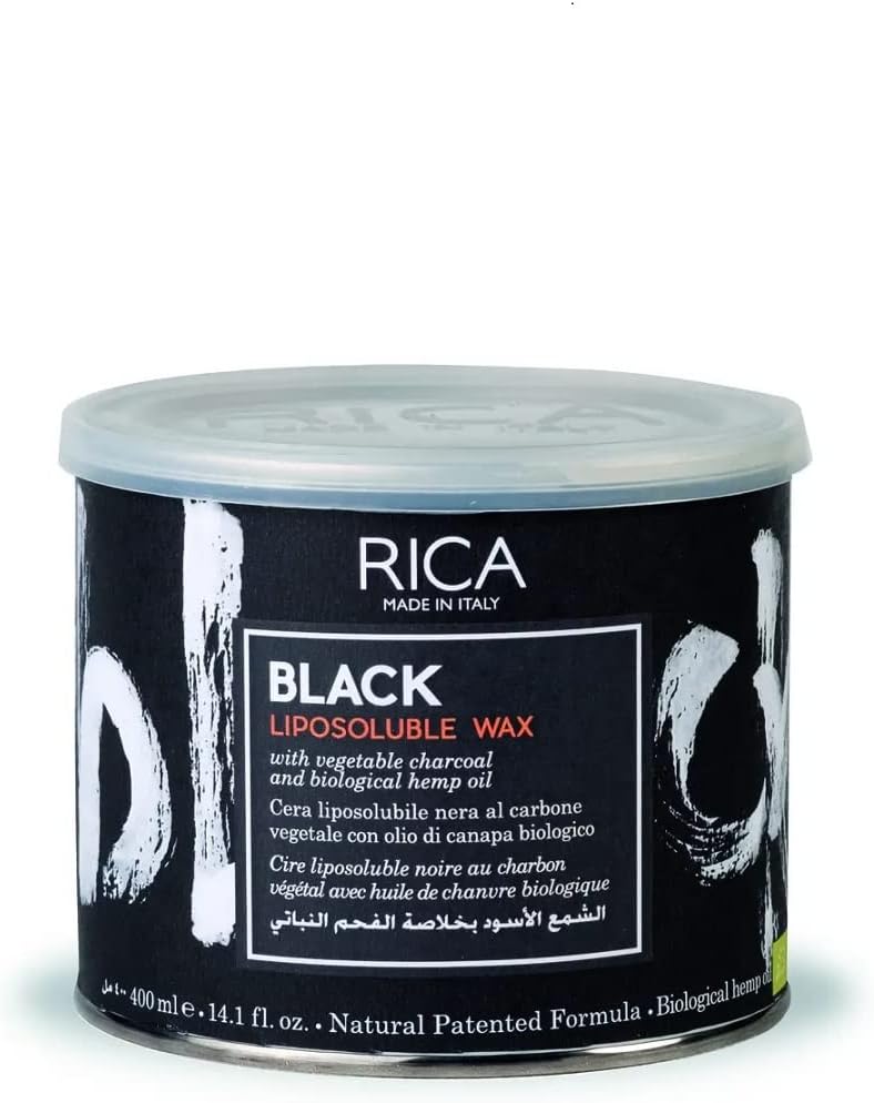 Rica CosmeticsLiposoluble Wax, Enriched With Vegetable Charcoal and Biological Hemp Oil, Soothing and Anti inflammatory Action, Black 400 ml