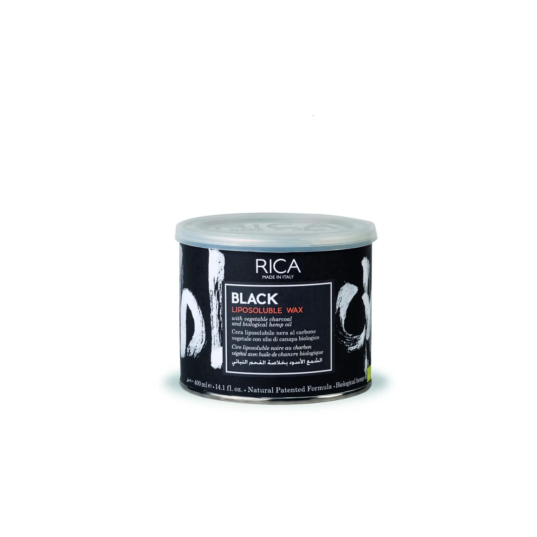 Rica CosmeticsLiposoluble Wax, Enriched With Vegetable Charcoal and Biological Hemp Oil, Soothing and Anti inflammatory Action, Black 400 ml