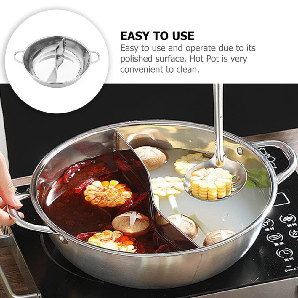 Ketumal Shabu Shabu Hot Pot,Stainless Steel Hot Plate Cookware Set Ramen Cooker, Hot Pot Soup Base Korean BBQ Multi Cooker Stainless Steel Pot Set, 11"(28cm) Pot with Divider 2