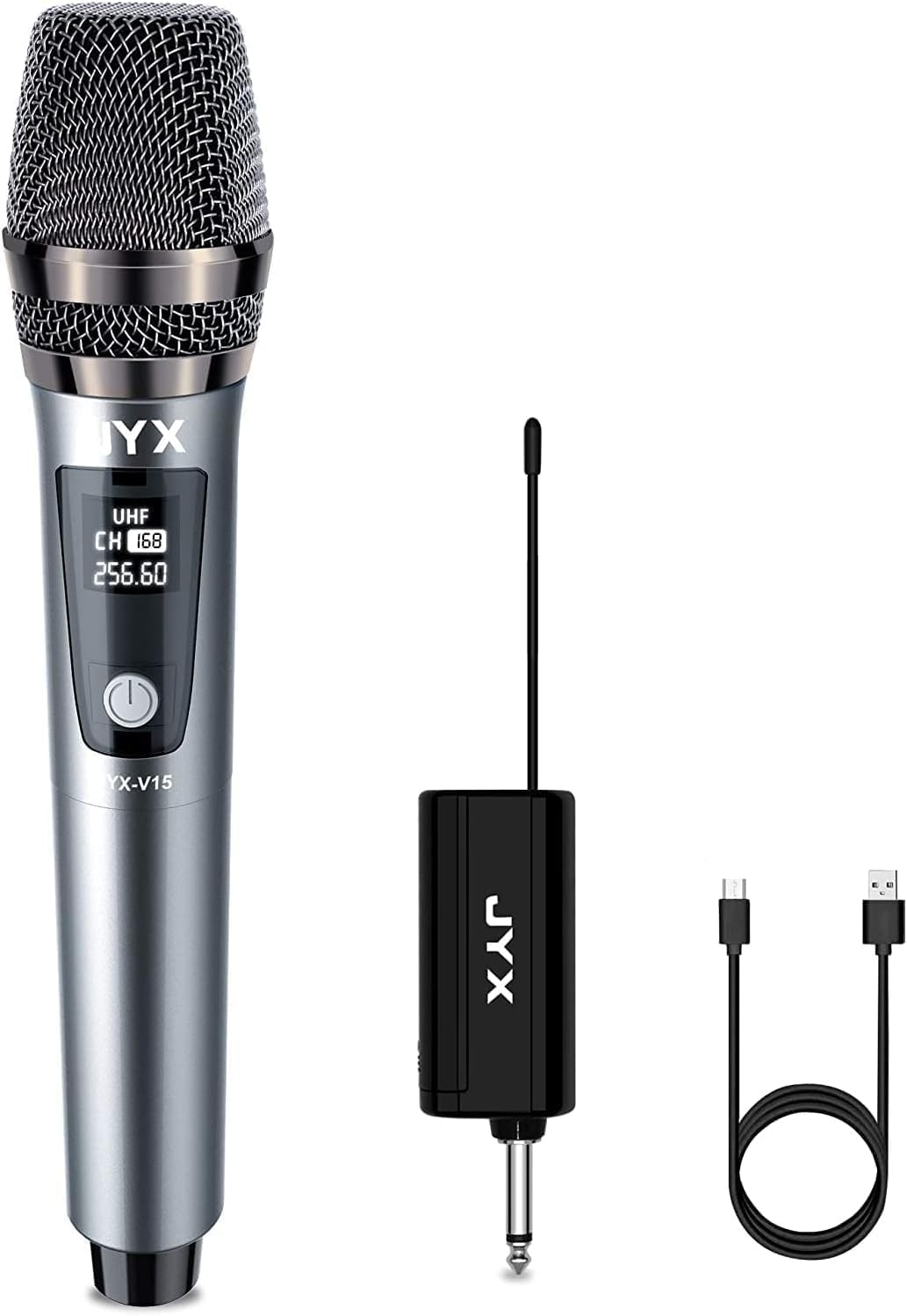 JYX Wireless Microphone, Dynamic Microphone for Karaoke with Receiver and Anti-Slip Ring, 80ft Transmission Distance, Rechargeable Mic System for Karaoke Night, Meeting, Compere, Party