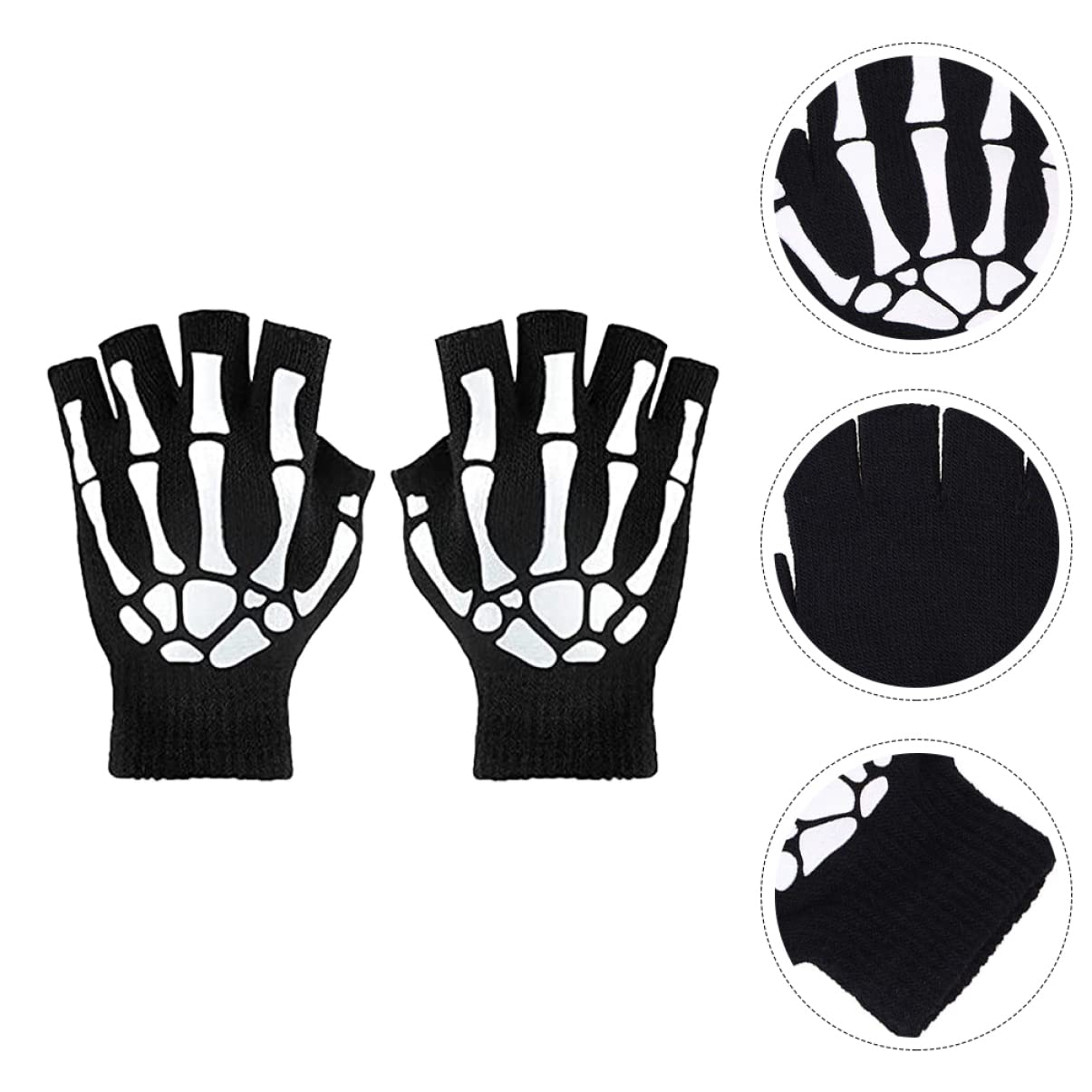 CALLARON Guantes calaveras luminosos guantes negros sin dedos guantes de decoración de halloween fato halloween guantillas guante de ciclismo con estilo guantes luminosos de fiesta