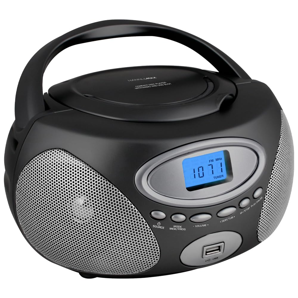 HANNLOMAX HX-311CD Portable CD/MP3 Boombox, PLL AM/FM Radio, USB Port for MP3 Playback, Aux-in, LCD Display, AC/DC Power Source (Grey)