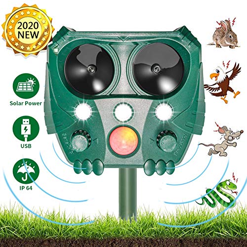 JTENG Tiervertreiber Ultraschall Solar, Katzenschreck Tiervertreiber, Marderabwehr mit Bewegungsmelder & Blitz für Katzen, Rotwild, Ratten, Hunde,Vögel