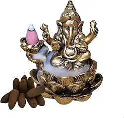 Incensário Cascata e Vareta Flor de Lótus Ganesha + 10 cones cascata incenso backflow fumaça invertida