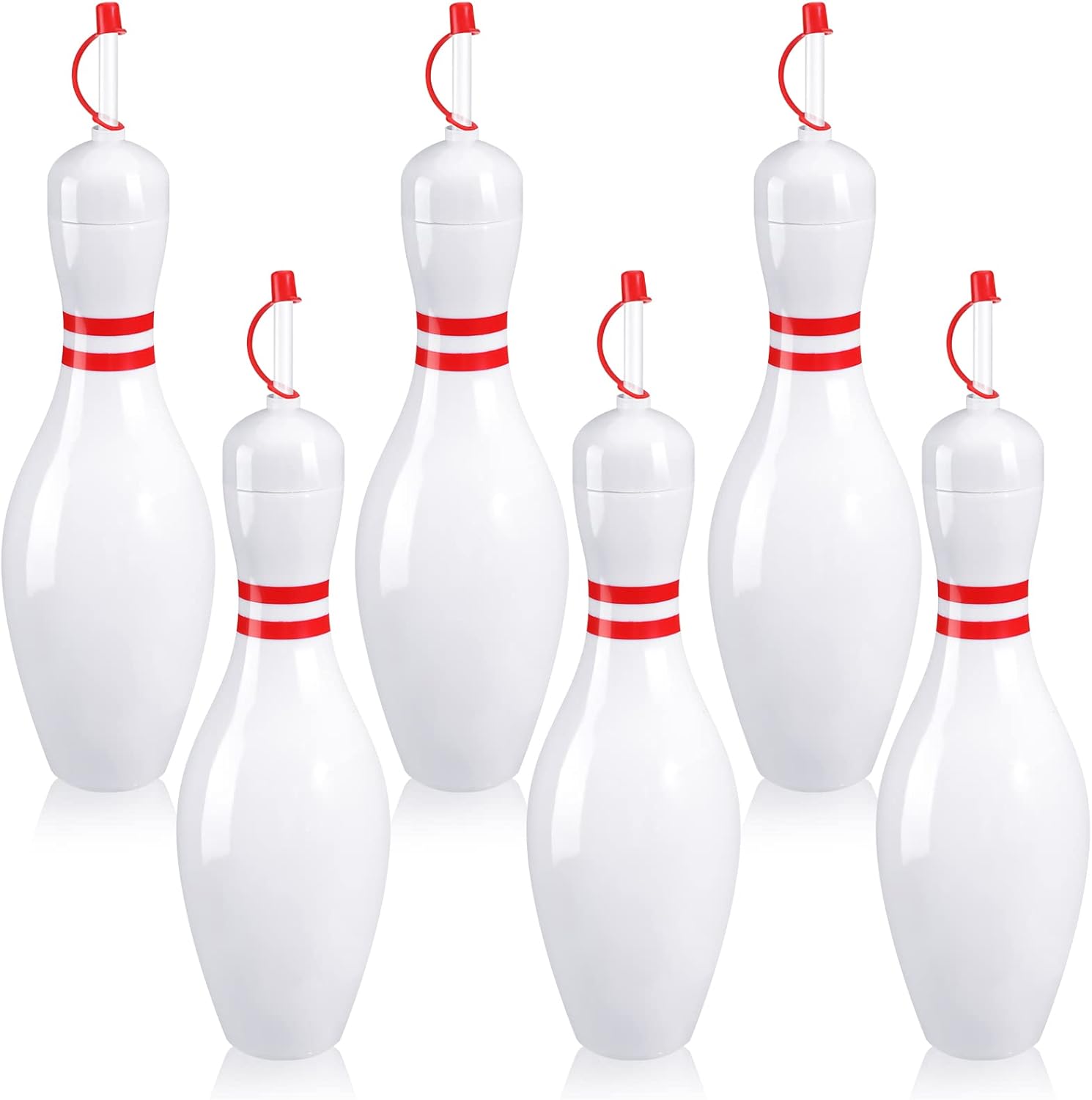 Funtery 6 Set Bowling Lovers Gifts for Men Women 25 oz Reusable Bowling Pin Plastic Water Bottles with Straws and Lids Sports Fans