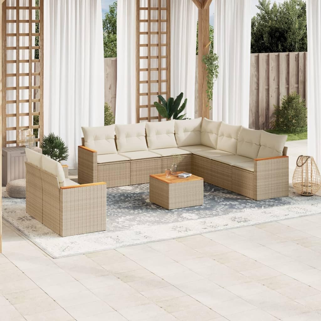 Juego de Sofás Jardín Beige 10 Pzas Ratán Sintético