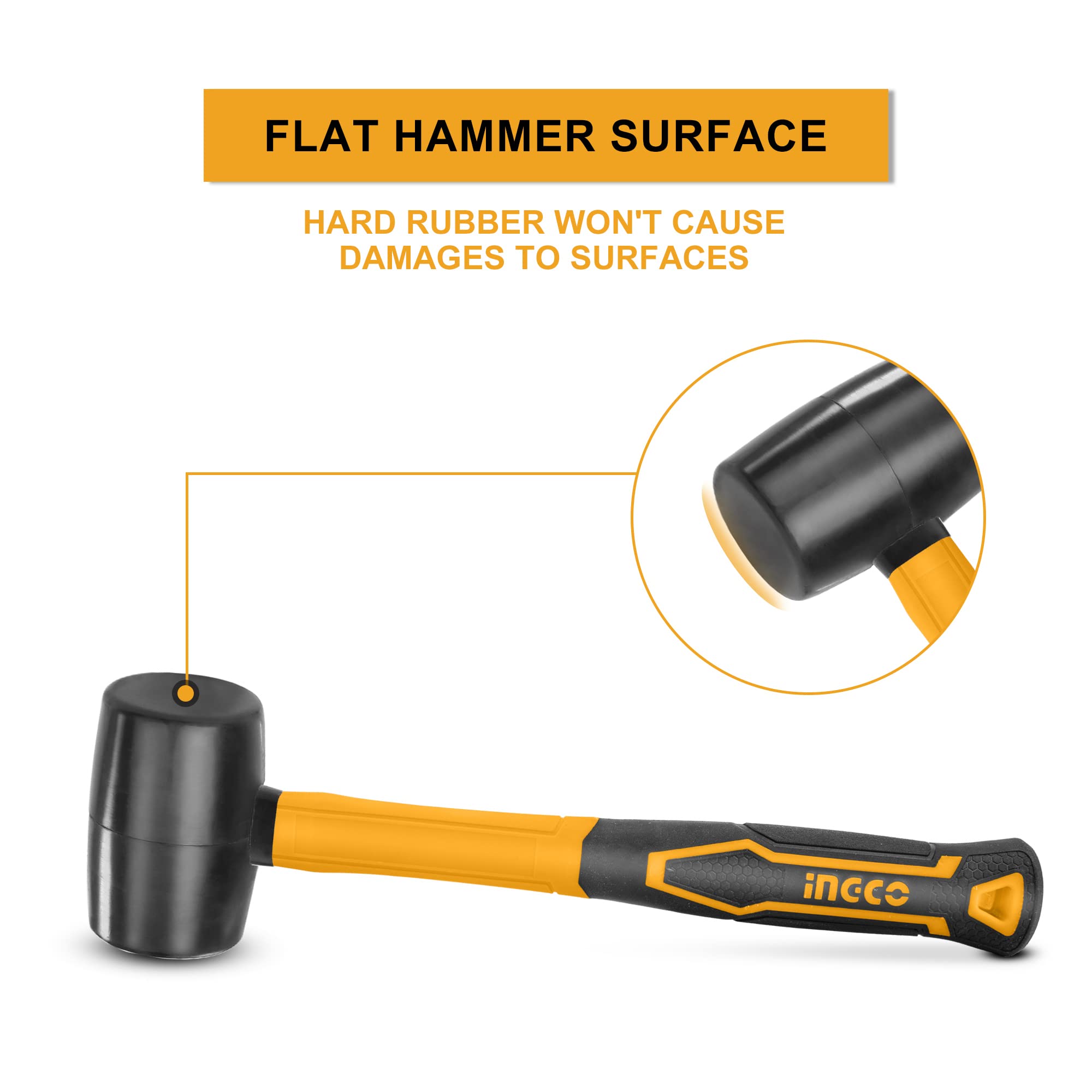 Ingco Rubber Hammer 220g, Unique Design Fiberglass Handle, Professional Rubber Hammer for Flooring, Woodworking 1