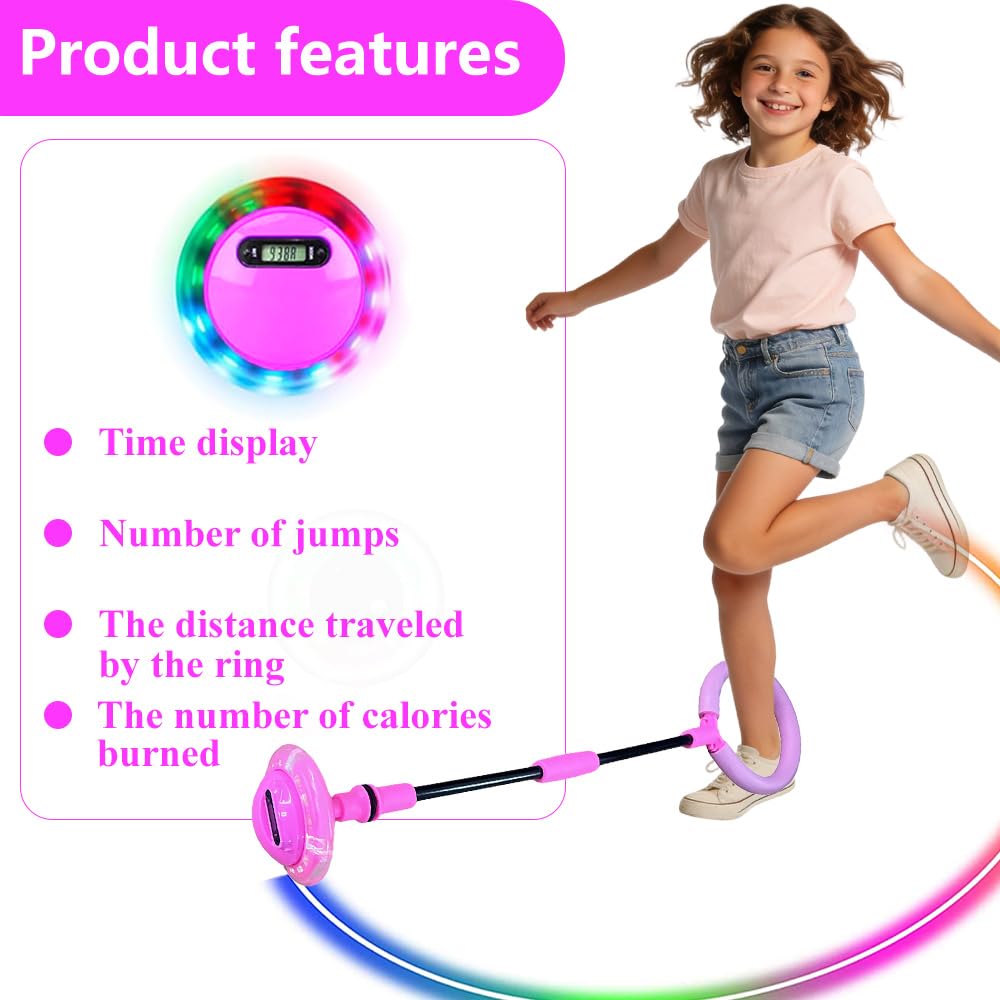 Anello di Salto della Caviglia,Palla per Caviglia con Luce LED Lampeggiante,Giochi caviglia di salto,Jumping Ball Palla da Salto Pieghevole per ragazze ragazzi regalo,esercizio fisico (Rosa - B)