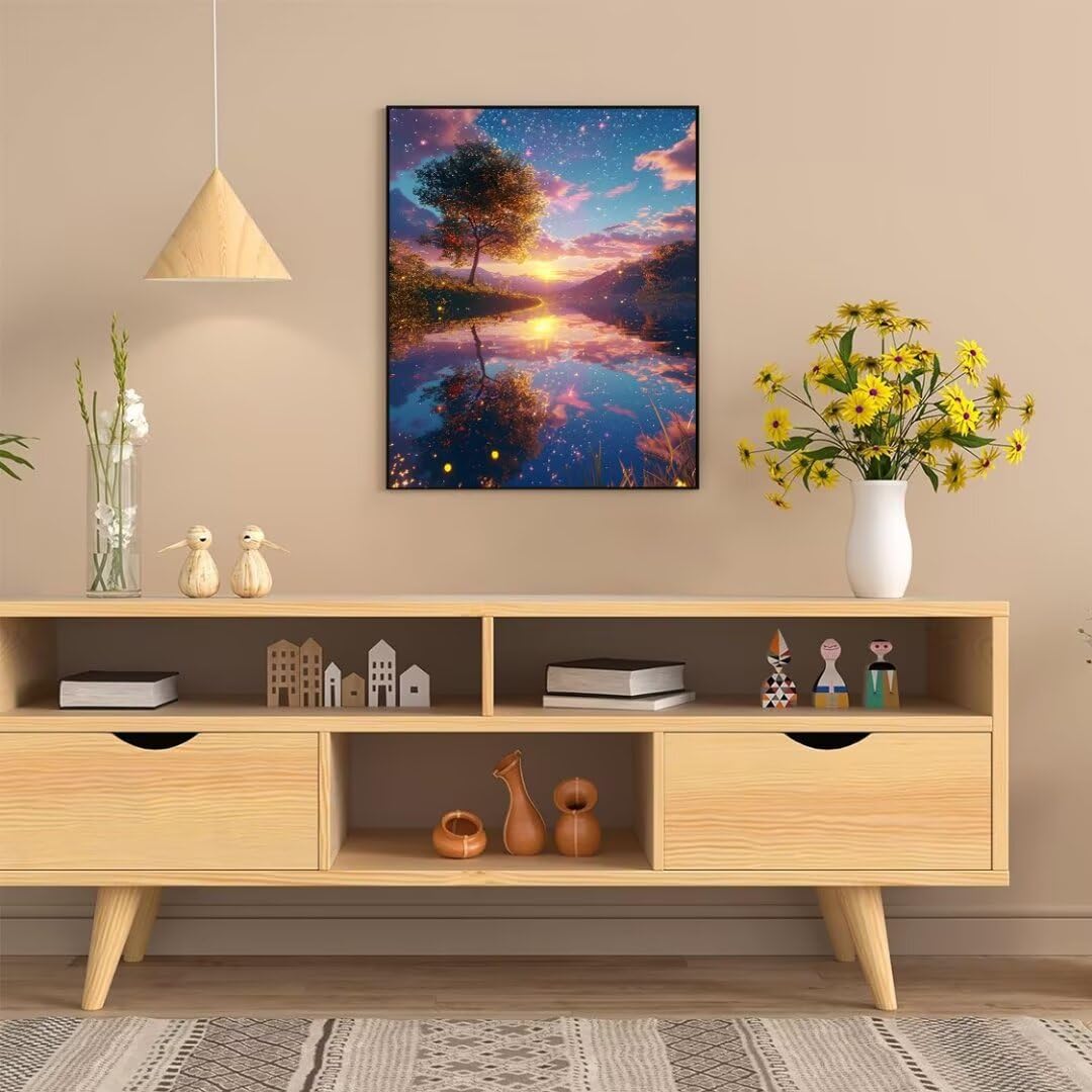 Malen Nach Zahlen Erwachsene Sternensonnenuntergang Malen Nach Zahlen Bild, DIY Handgemalt Ölgemälde Kit für Anfänger und Kinder Mit 3-Pinseln und Acrylfarbe Zuhause Mädchen Geschenk 100x70cm w-4585
