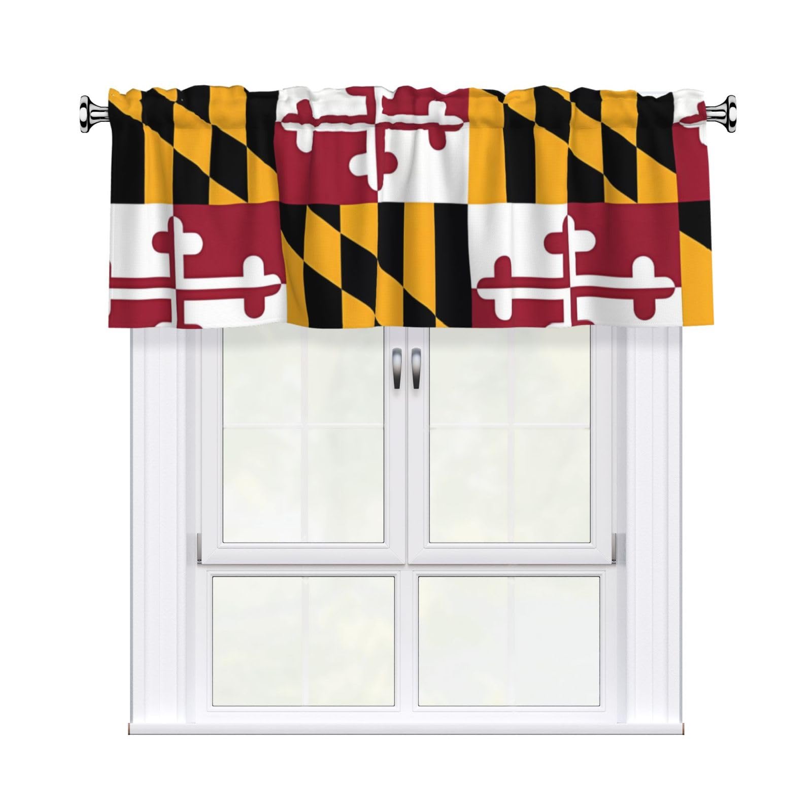 HJFCZH WHJSSF Flag of Maryland Prints 54x18in Curtain Valance - Peach Skin Polyester Kitchen Cover with Light Filtering Floral & 3" Rod Pocket