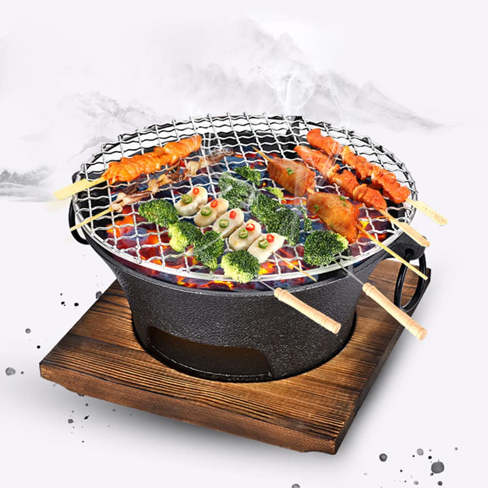 Horno de carbón, estufa de carbón de hierro fundido, placa de cocina con 1 clip y 2 tazas, horno de parrilla para barbacoa para interiores y exteriores
