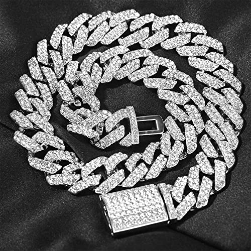 Emesly Solid Miami Cuban Link Chain Gold/Silver Necklace (16, 18, 20, 22, 24, 30 Inches Length); Hip Hop Bracelet (8" Length) For Men & Women; Perfect Iced Out Bling Jewelry Gift (20.0 Inches, Silver A 18Mm (Necklace + Bracelet)) #TOP6